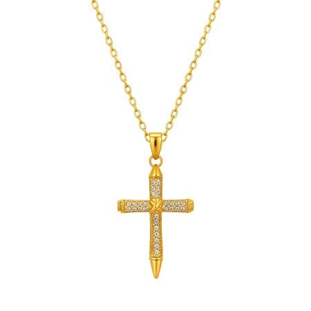 18K Gold Plated Iced Cross Pendant Necklace